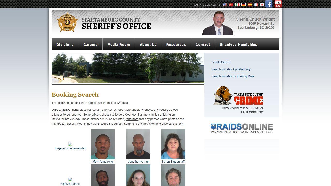Booking Search : Spartanburg Sheriff